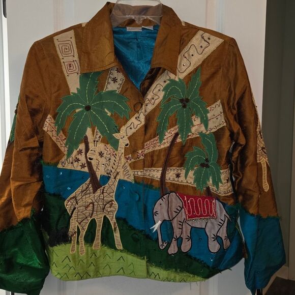Bleu Bayou Silk Emboridered & Beaded Safari Themed Jacket - Picture 6 of 12